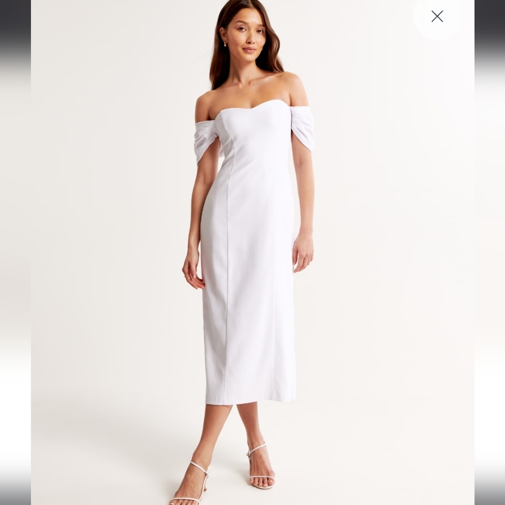 Abercrombie & Fitch White Asymmetrical Pencil Midi Dress